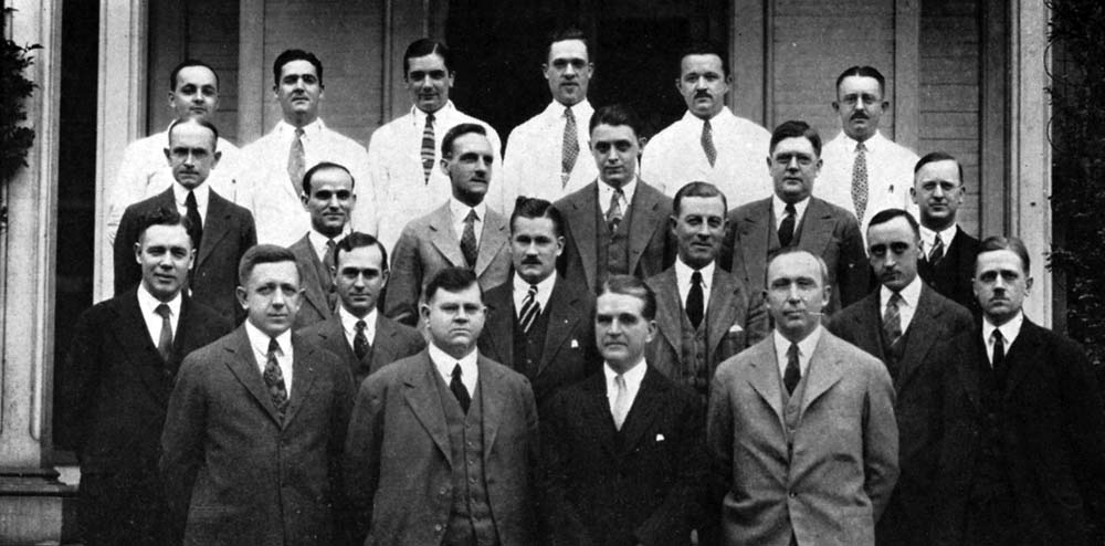 Orthopedic Surgery Chief Dr. Tom Outland among the staff at Robert Packer Hospital, 1928. Dr. Guthrie is pictured first row, third from left. Dr. Outland is pictured third row, fourth from left.