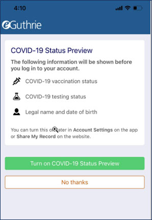 Click the Turn on COVID-19 Status Preview button.  