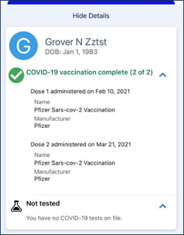 View your vaccine and test results