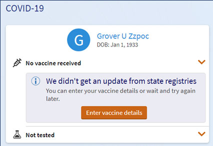 If nothing comes back, click Enter Vaccine Details to manually update information