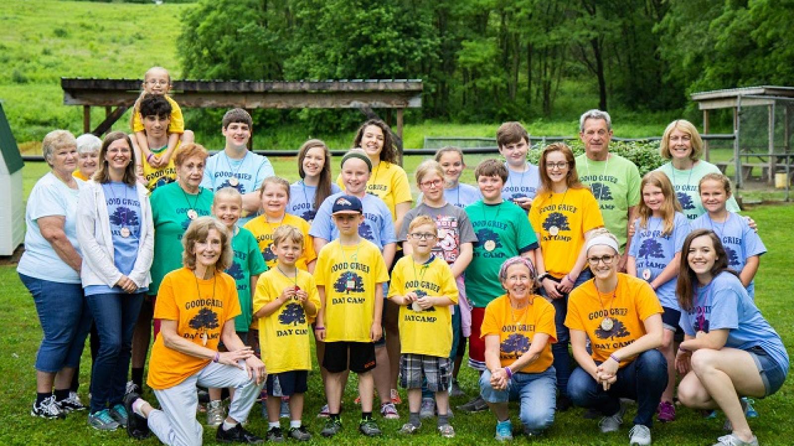 children and counselors at camp