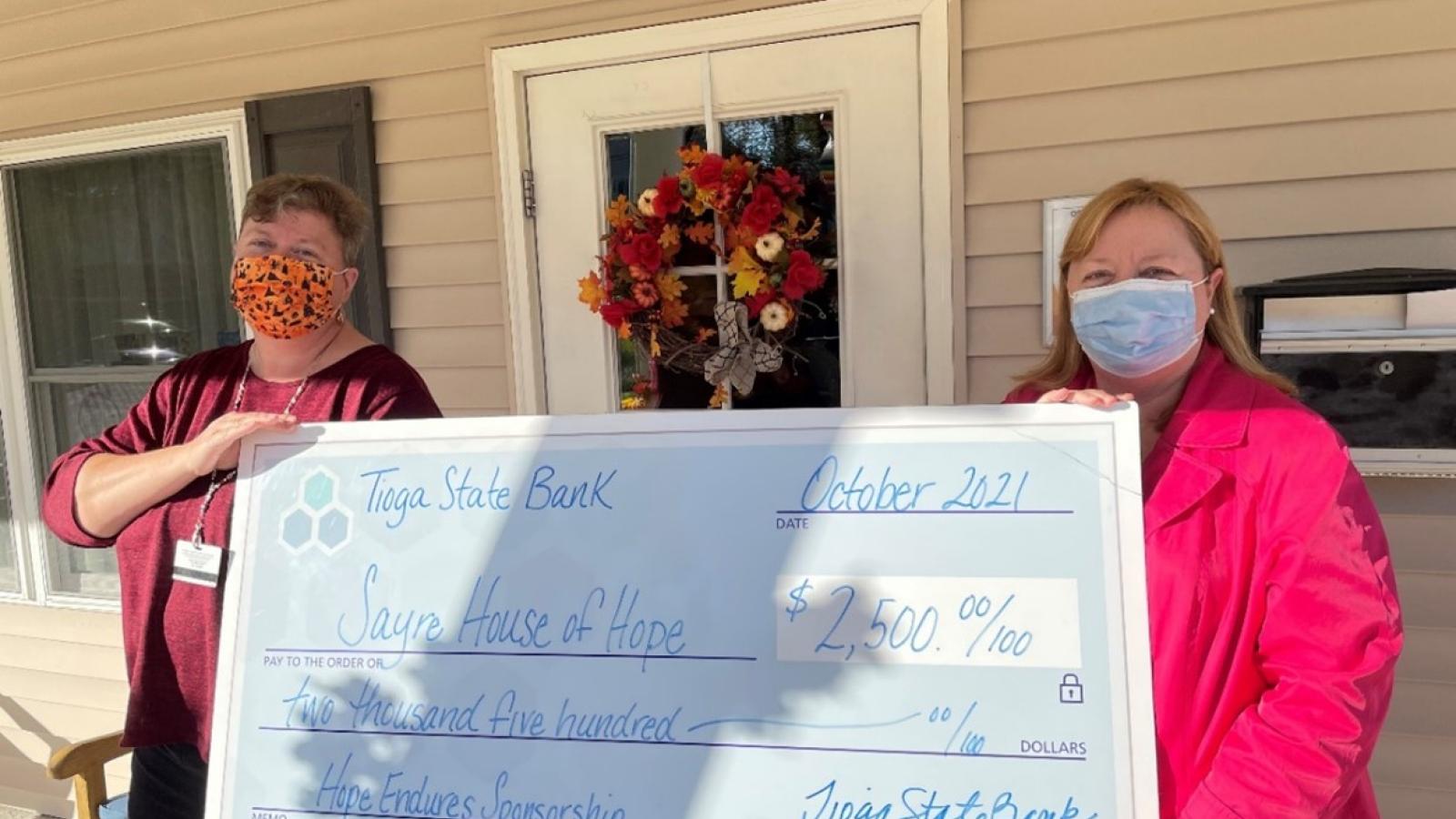 Tioga State Bank Donates $2,500 to Hope Endures 