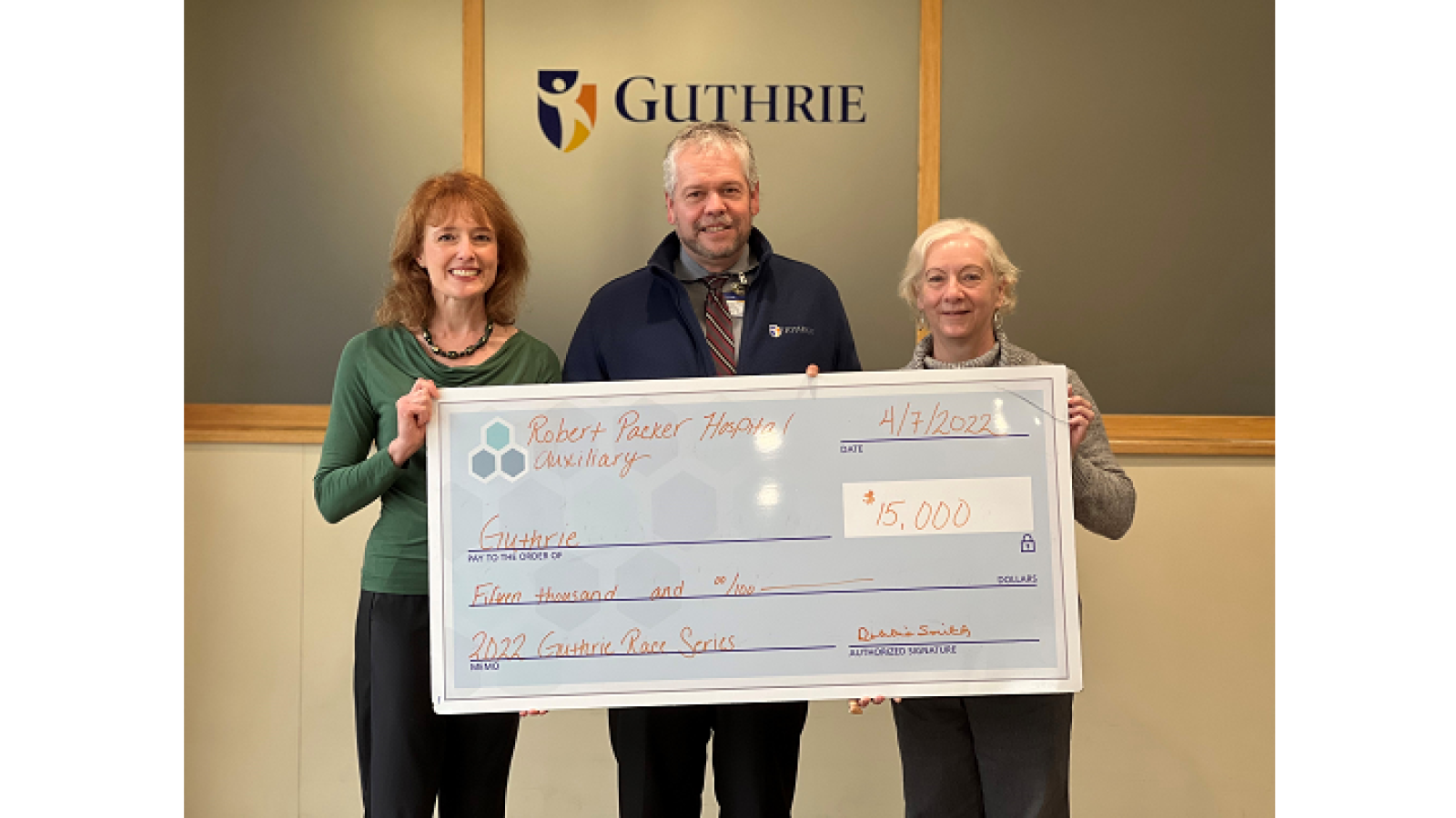 Robert Packer Auxiliary members present check as the auxiliary is named Title Sponsor of the 38th Annual Guthrie Gallop.