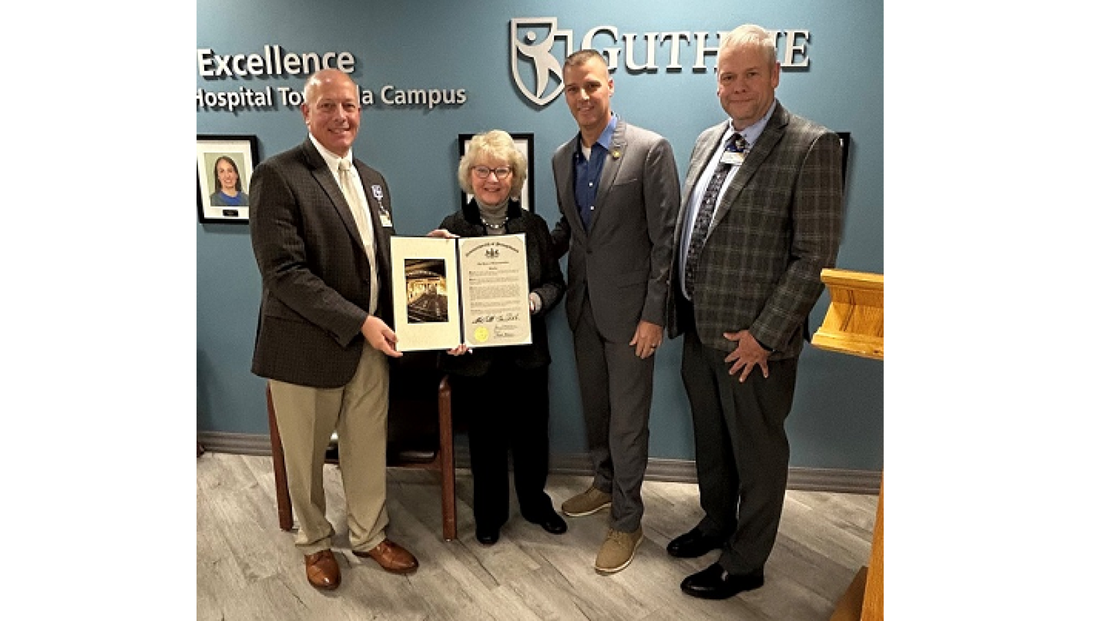 Joe Sawyer, President, Robert Packer Hospital, Rep. Tina Pickett, Rep. Clint Owlett, and Kyle McDuffee, Director, Operations