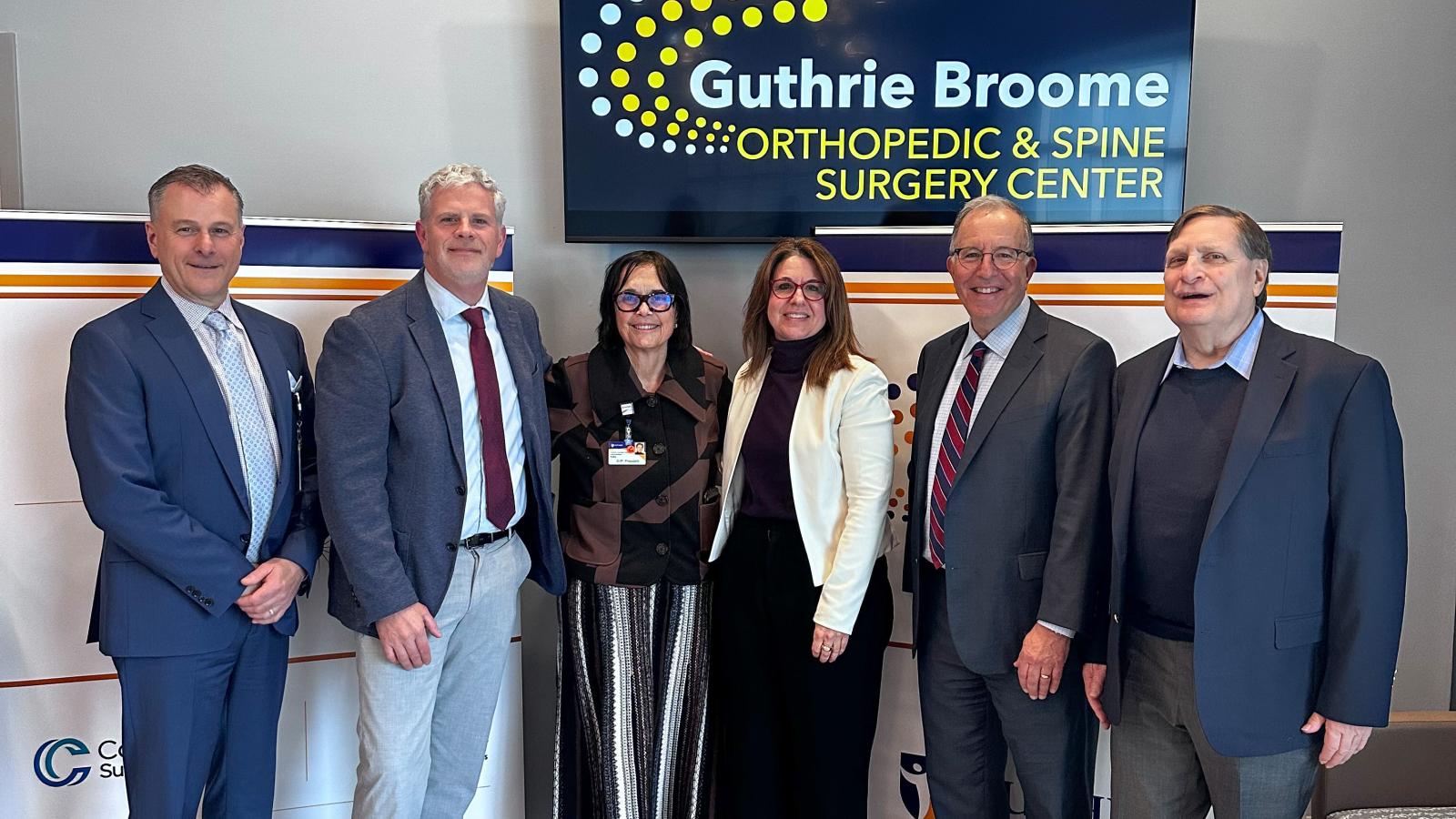 Guthrie leaders and regional dignitaries celebrate the opening of the Guthrie Broome Orthopedic and Spine Surgery Center at Oakdale Commons in Johnson City, N.Y., Thursday, Feb. 26. From left: Ken Rosenquest, Executive Vice President and COO of Constituti