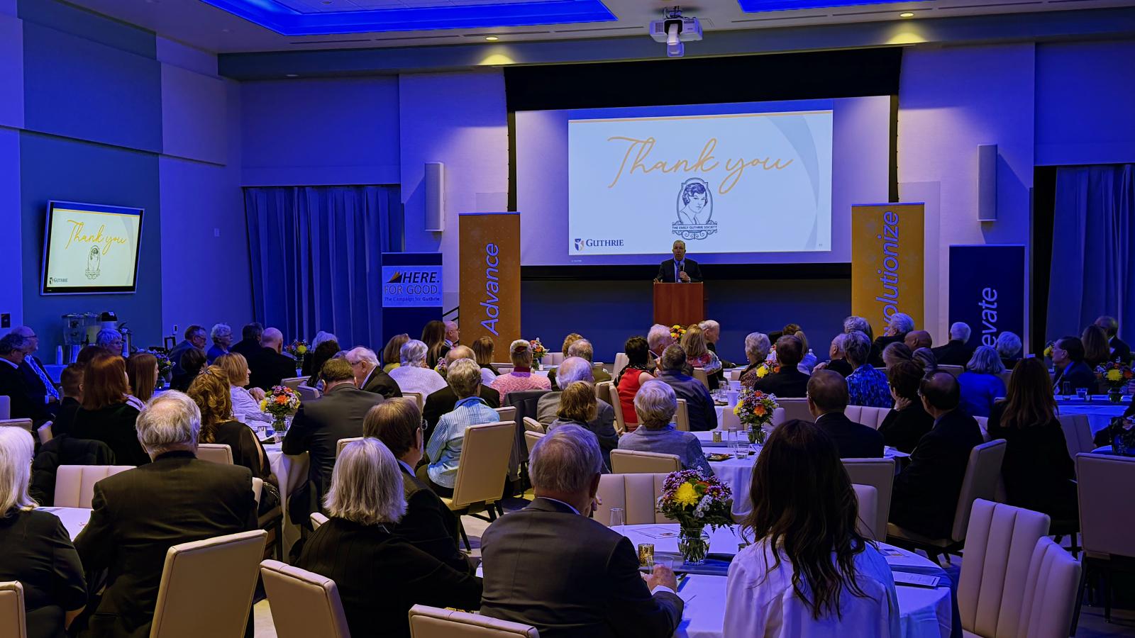The Guthrie Clinic marked the completion of a major renovation to the Patterson Education Building & Mark and Debbie Stensager Auditorium on its Sayre campus during a special event Tuesday, April 7, celebrating philanthropy, partnership and a shared commitment to advancing education and research in rural healthcare. 