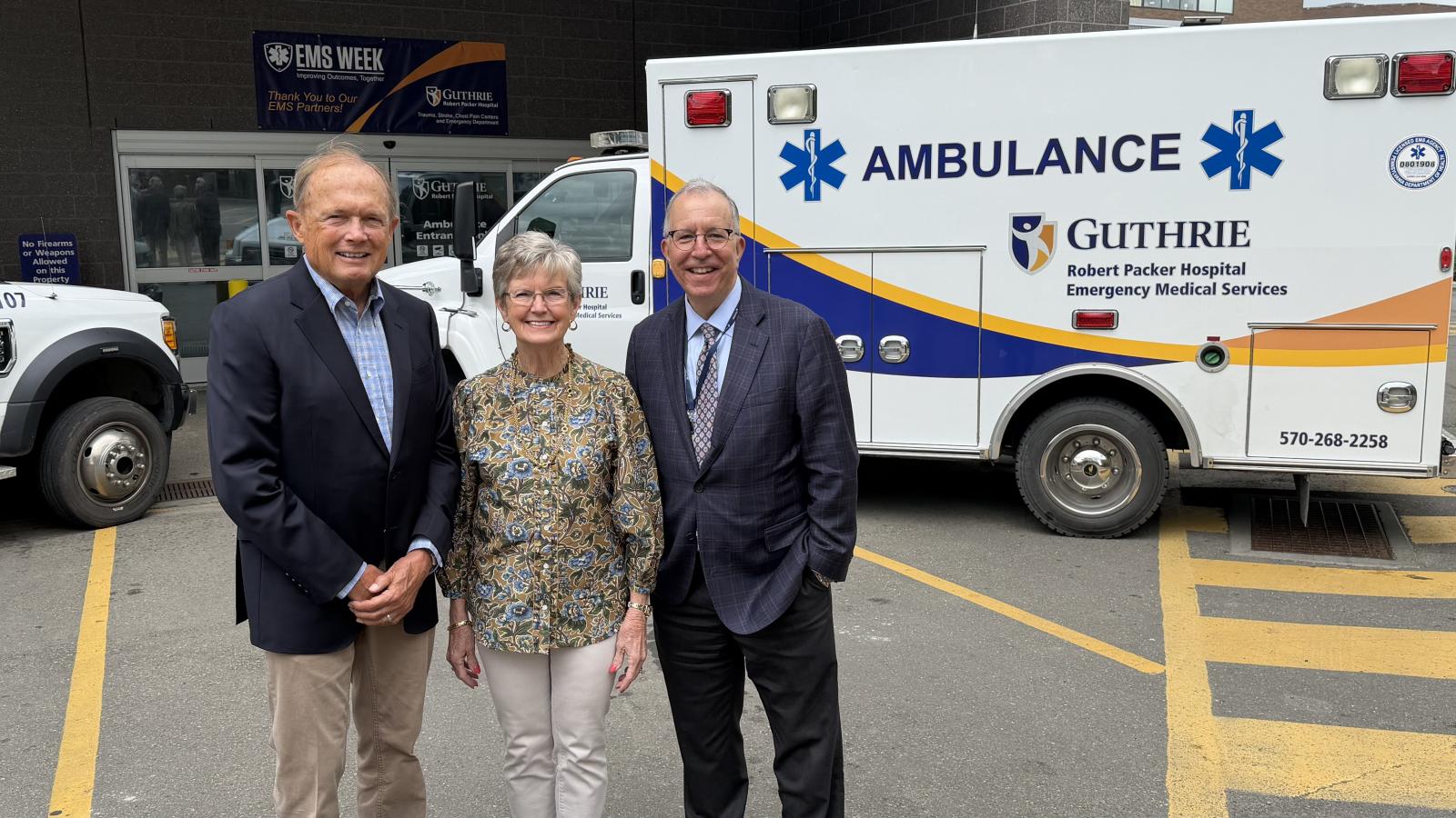 A transformational gift from Ken and Caroline Taylor will put three new ambulances on the road for Guthrie Emergency Medicine Services — including a state-of-the-art critical care unit built to deliver hospital-level care during patient transport in rural communities. 