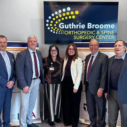 Guthrie leaders and regional dignitaries celebrate the opening of the Guthrie Broome Orthopedic and Spine Surgery Center at Oakdale Commons in Johnson City, N.Y., Thursday, Feb. 26. From left: Ken Rosenquest, Executive Vice President and COO of Constituti