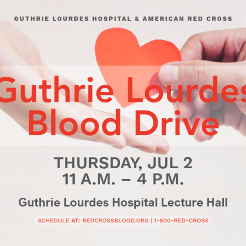 Guthrie Lourdes Hospital and the American Red Cross are inviting the community to help close that gap with a blood drive from 11 a.m. to 4 p.m. Thursday, July 2 in the Guthrie Lourdes Hospital Lecture Hall.  